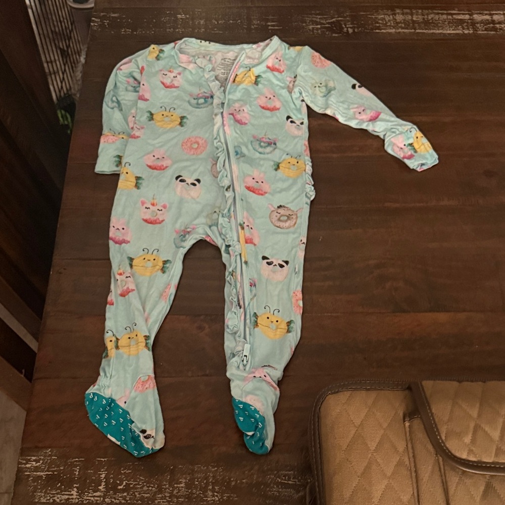 Posh Peanut Mint One-Piece Footed Pajamas with Animal Print